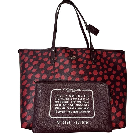 Coach Handbags - Coach F37878 Deer Spot Reversible City Tote Bag W/Pouch Brown/Raspberry